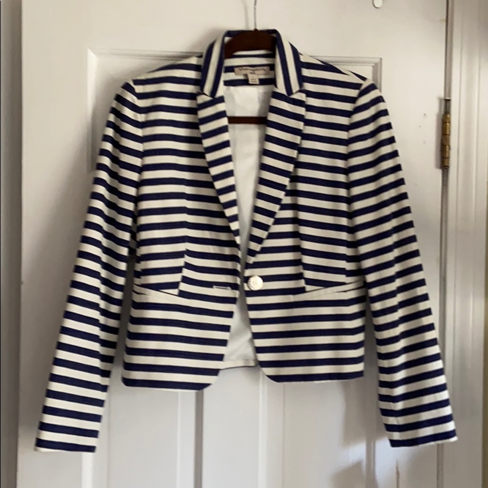 Navy and white striped blazer